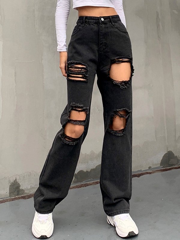 EMMIOL High Rise Straight Ripped Jeans