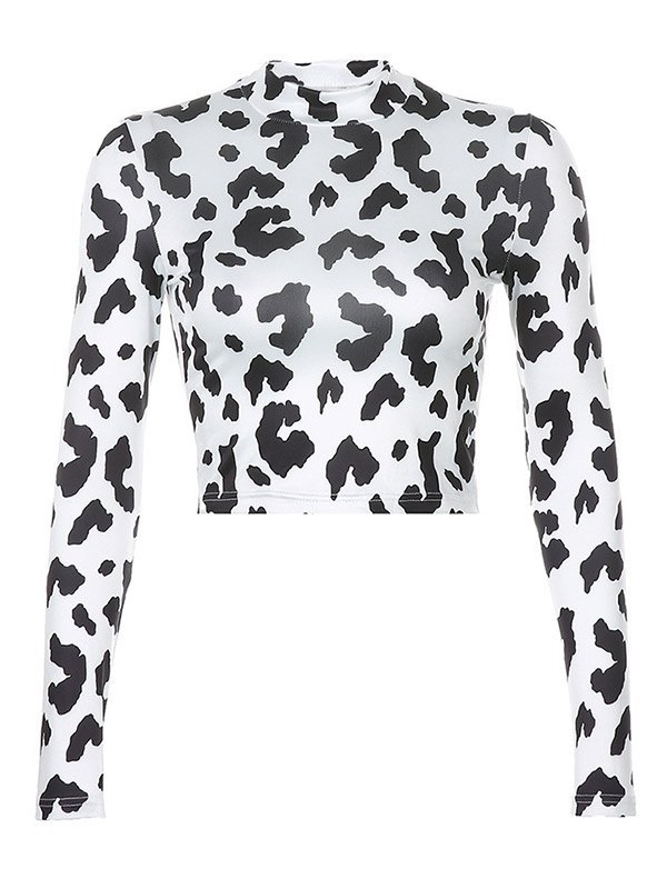 EMMIOL Top corto a maniche lunghe con stampa mucca