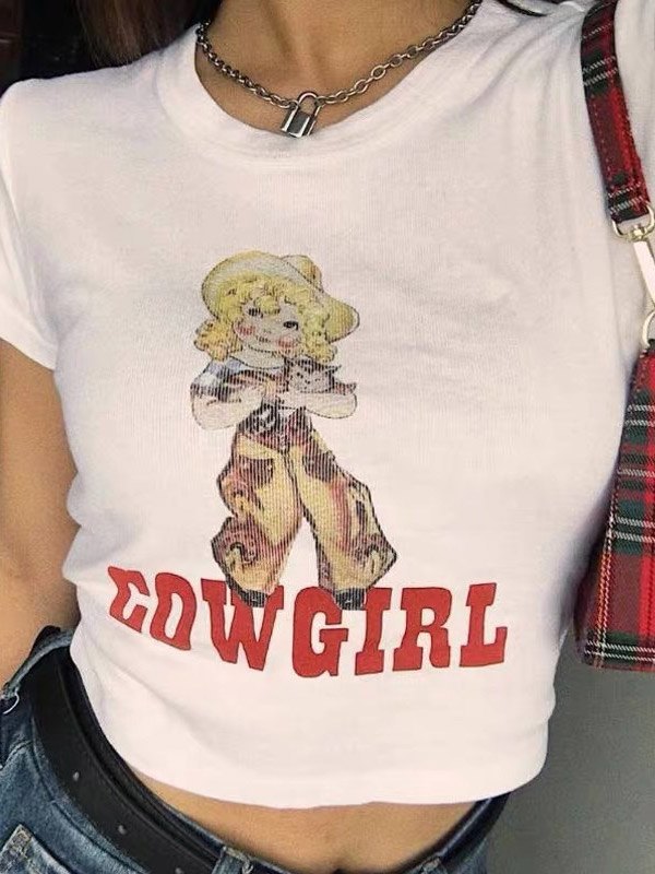 EMMIOL Cow Girl Short Sleeve Crop Top