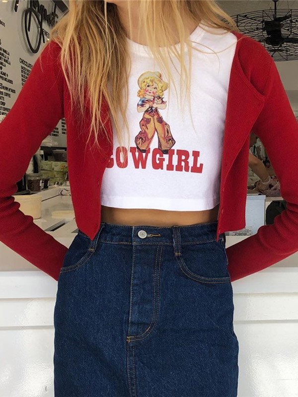 EMMIOL Cow Girl Short Sleeve Crop Top