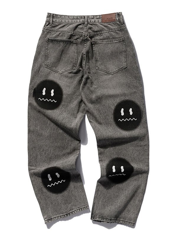 EMMIOL Men's Smiley Face Casual Skate Jeans