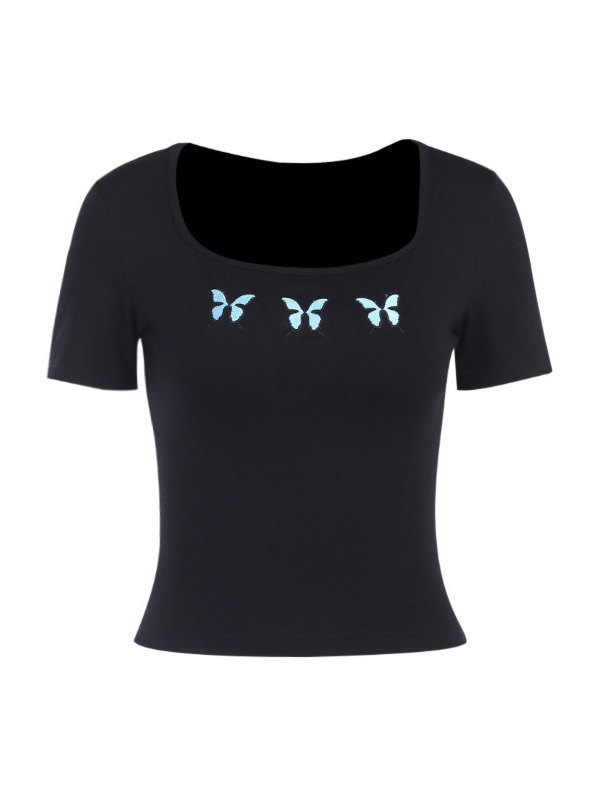 EMMIOL Top corto con bordado de mariposas