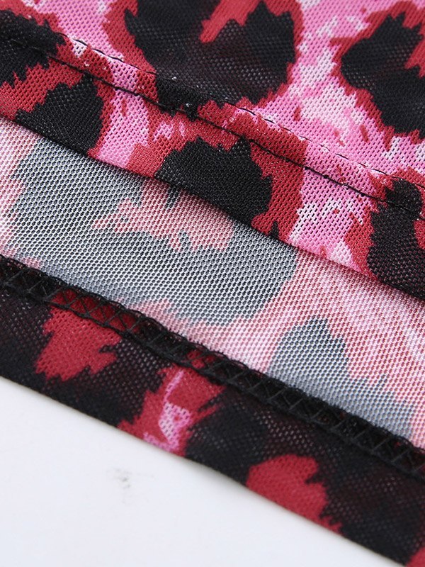 EMMIOL Top corto de malla con estampado de leopardo
