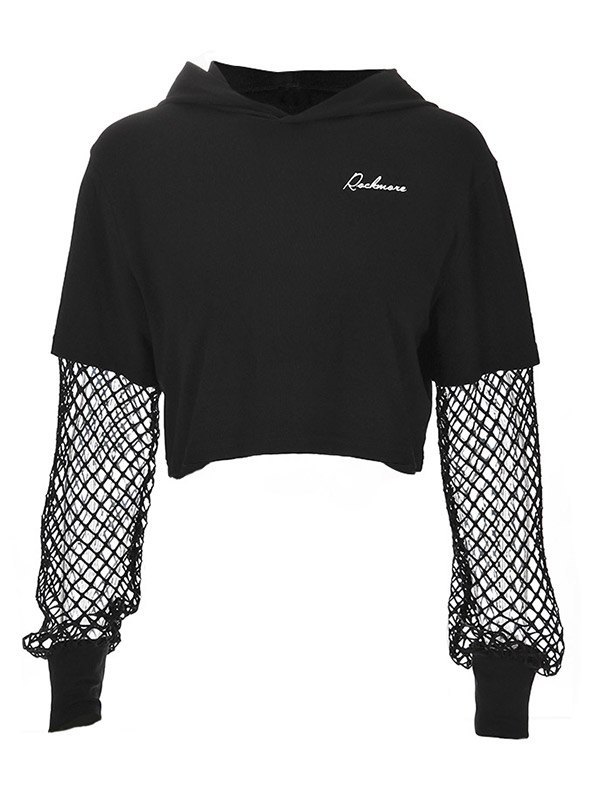 EMMIOL Kurz geschnittener Hoodie mit Netzärmeln
