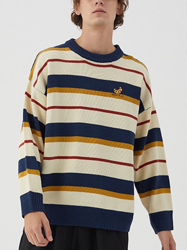 EMMIOL Maglione da uomo in maglia a righe colorate