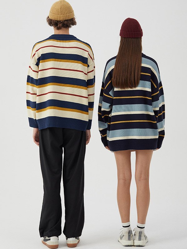 EMMIOL Maglione da uomo in maglia a righe colorate