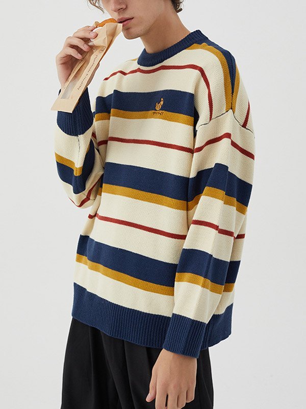 EMMIOL Maglione da uomo in maglia a righe colorate