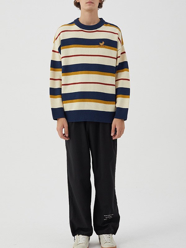 EMMIOL Maglione da uomo in maglia a righe colorate