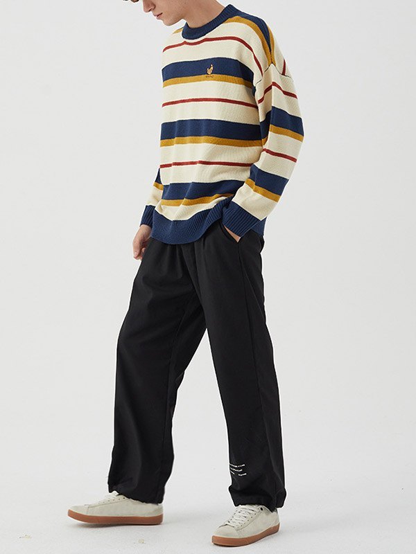 EMMIOL Maglione da uomo in maglia a righe colorate