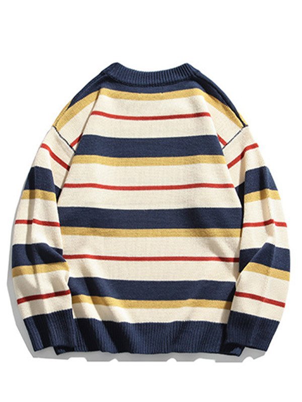 EMMIOL Maglione da uomo in maglia a righe colorate