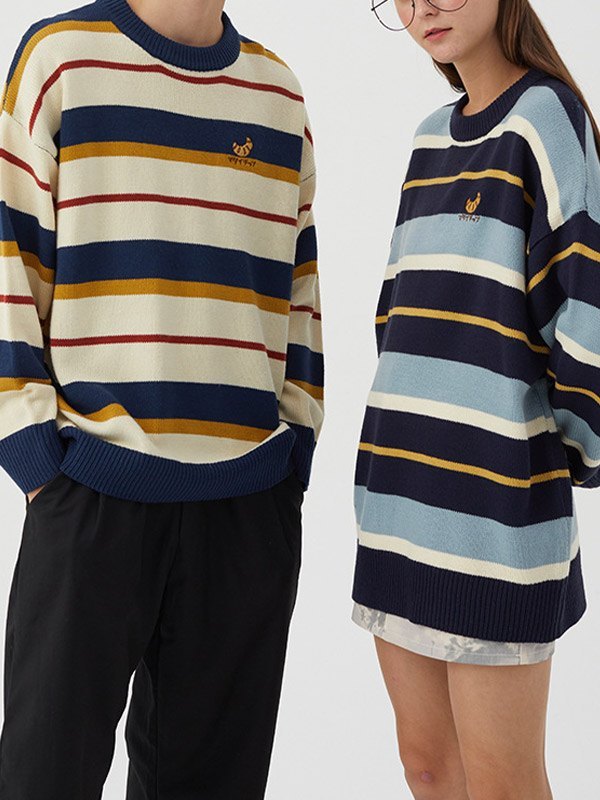 EMMIOL Maglione da uomo in maglia a righe colorate