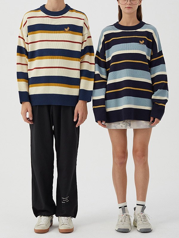 EMMIOL Maglione da uomo in maglia a righe colorate