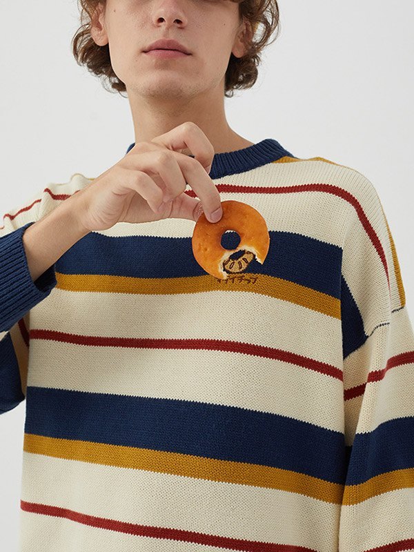 EMMIOL Maglione da uomo in maglia a righe colorate