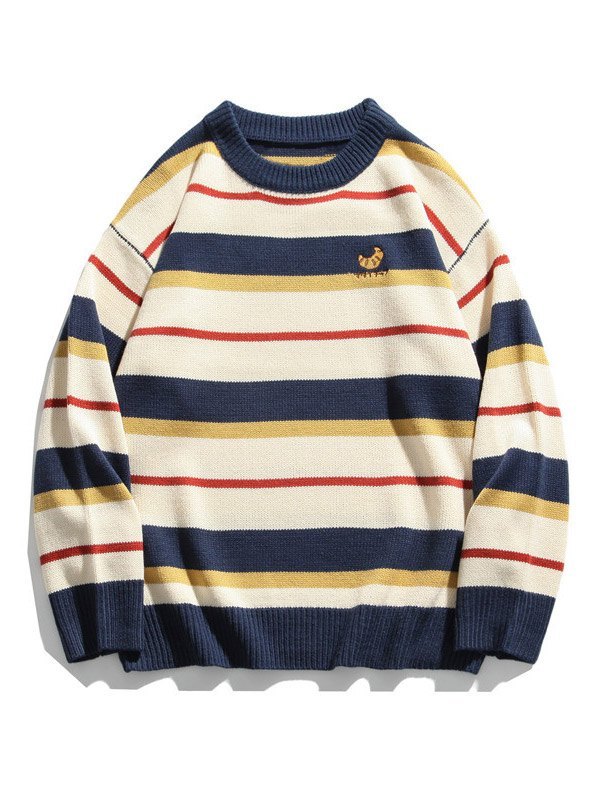 EMMIOL Maglione da uomo in maglia a righe colorate
