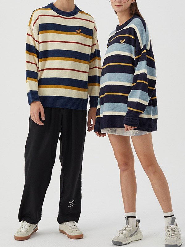EMMIOL Maglione da uomo in maglia a righe colorate