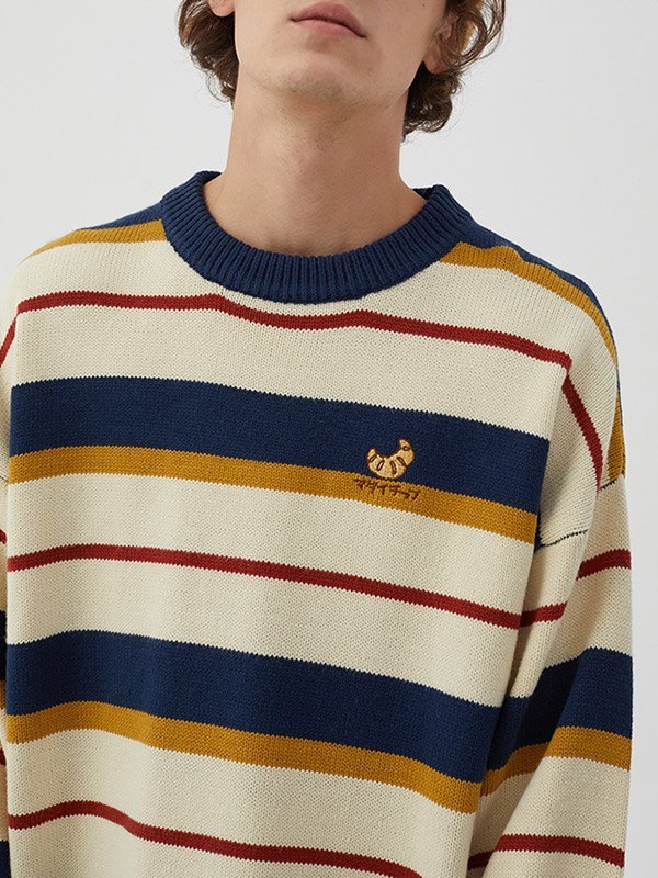 EMMIOL Maglione da uomo in maglia a righe colorate