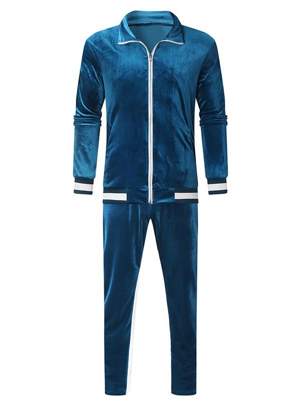 EMMIOL Men's Velour Contrast Tracksuit Set