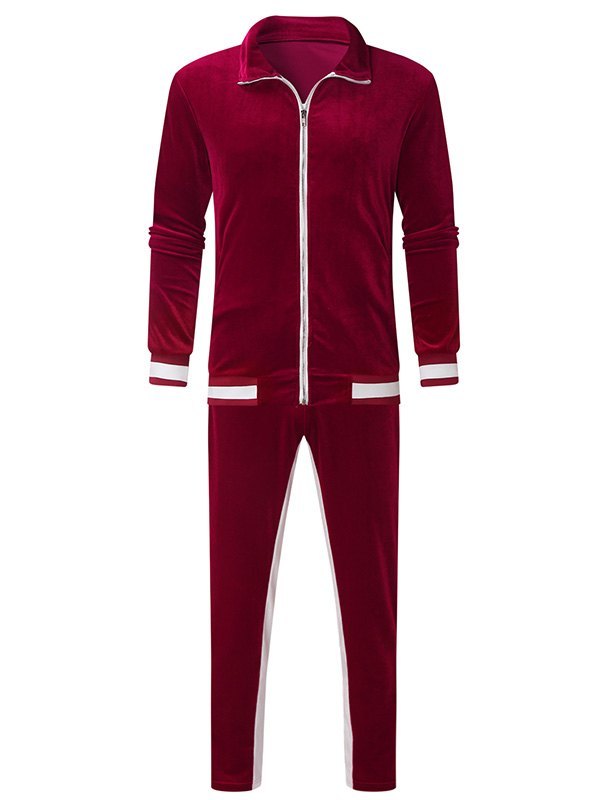 EMMIOL Men's Velour Contrast Tracksuit Set