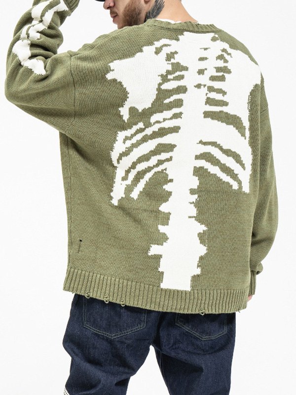 EMMIOL Men's Distressed Skull Print Sweater