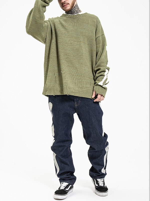 EMMIOL Men's Distressed Skull Print Sweater