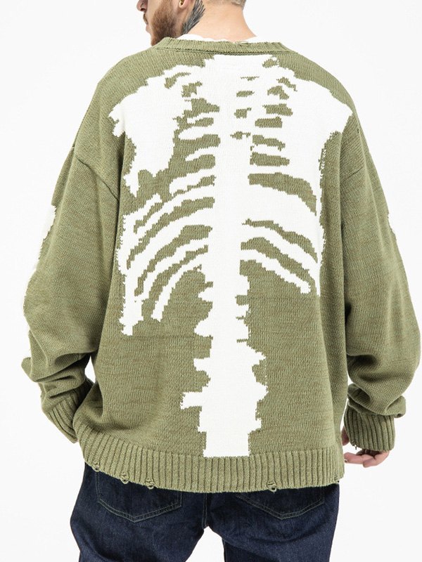 EMMIOL Men's Distressed Skull Print Sweater