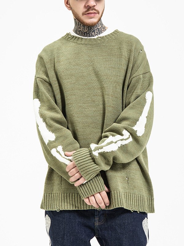 EMMIOL Men's Distressed Skull Print Sweater