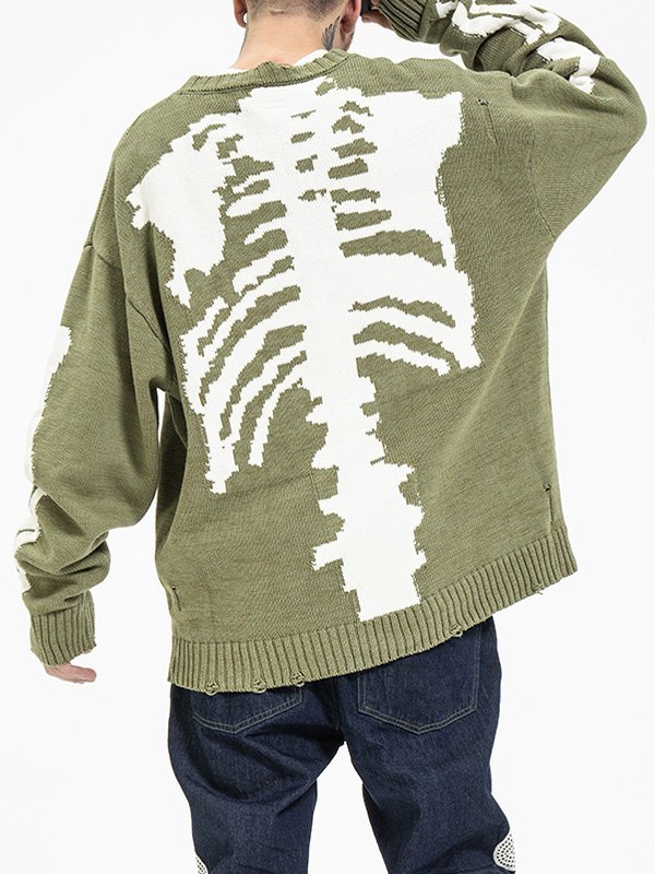 EMMIOL Men's Distressed Skull Print Sweater