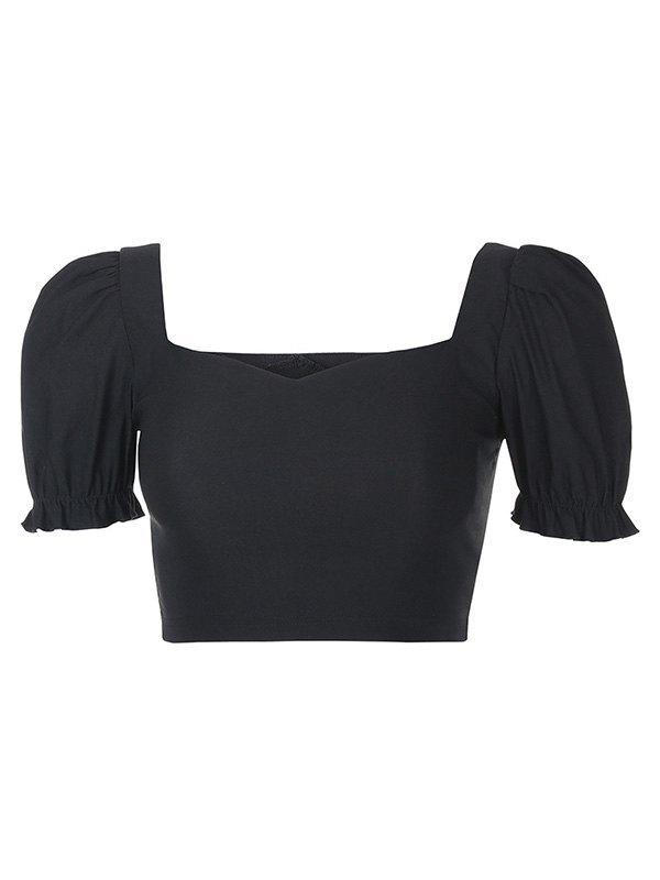 EMMIOL Top corto vintage con mangas abullonadas