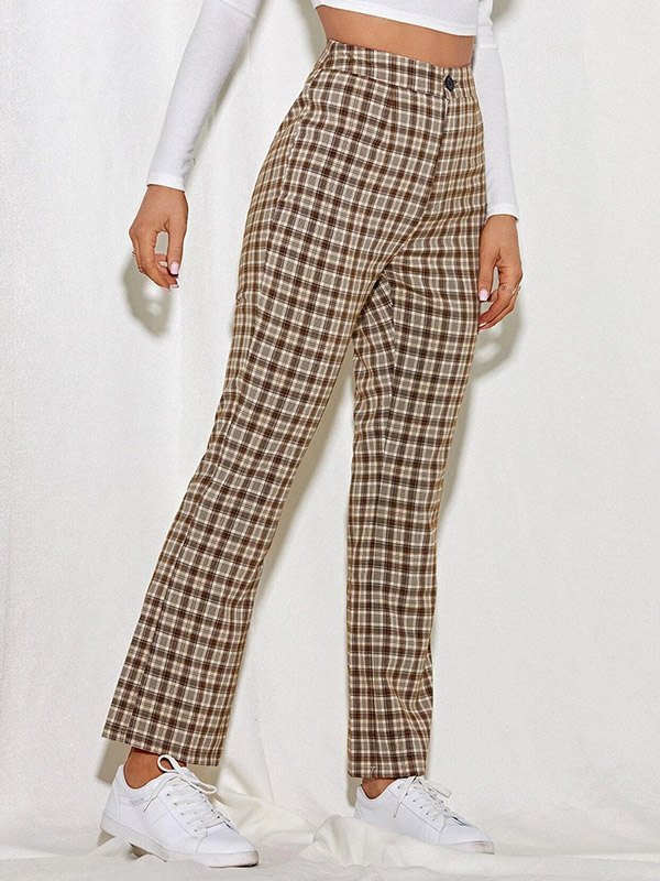 EMMIOL Pantalones rectos de tartán a cuadros
