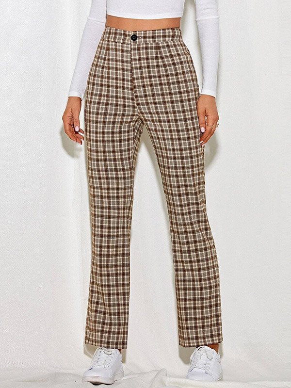 EMMIOL Pantalones rectos de tartán a cuadros