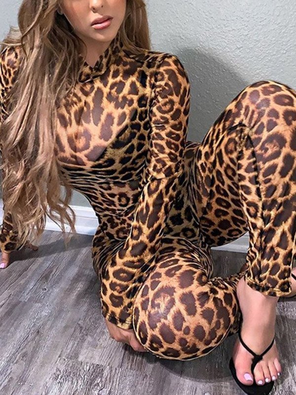 EMMIOL Tuta aderente con stampa leopardata