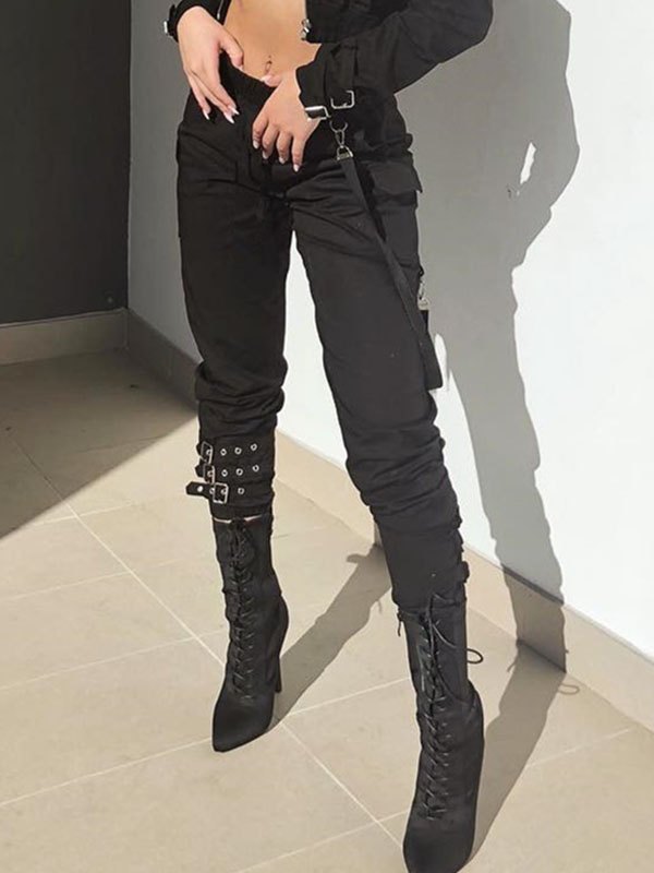 EMMIOL Pantalones cargo con hebilla de cintura alta