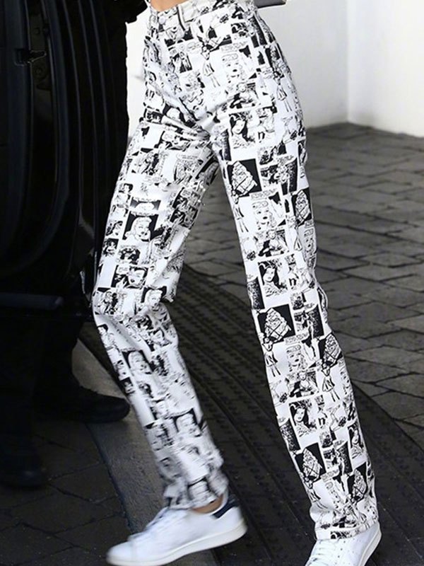 EMMIOL Vintage Anime Graphic High Waist Pants