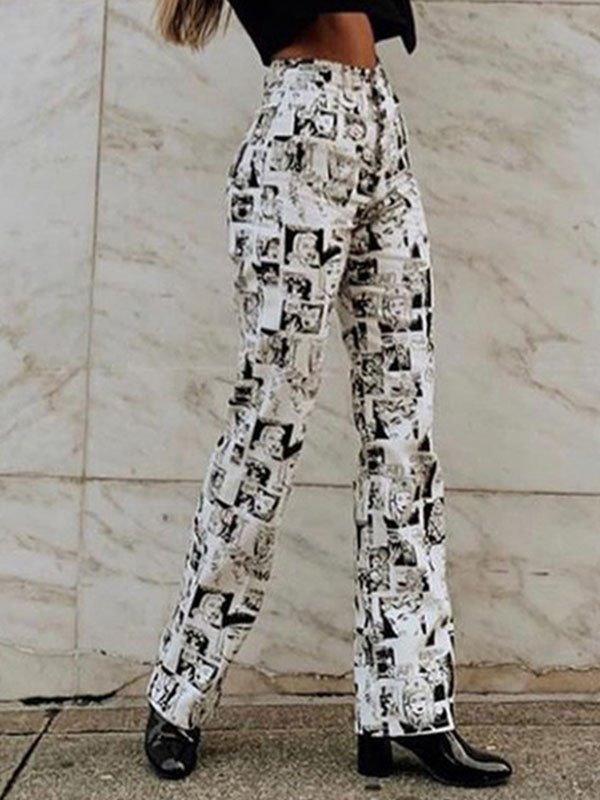 EMMIOL Vintage Anime Graphic High Waist Pants