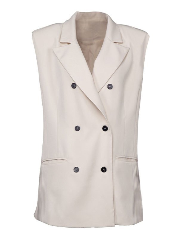 EMMIOL Blazer largo sin mangas con doble botonadura
