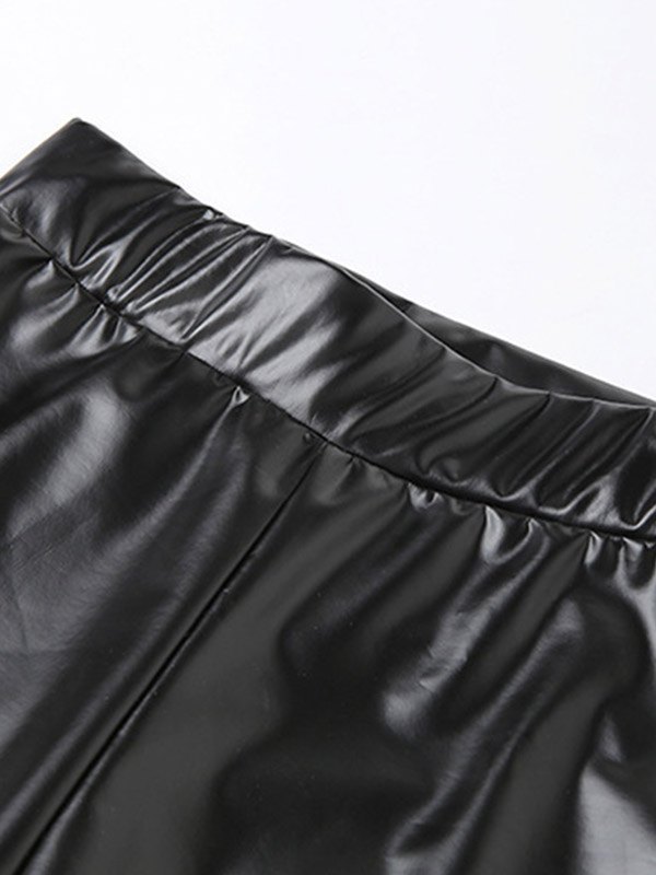 EMMIOL High Rise Pu Leather Stacked Pants