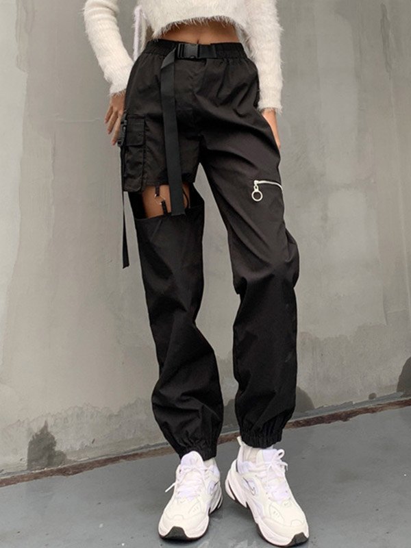EMMIOL Cutout Buckled Cargo Pants