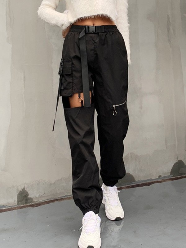 EMMIOL Cutout Buckled Cargo Pants