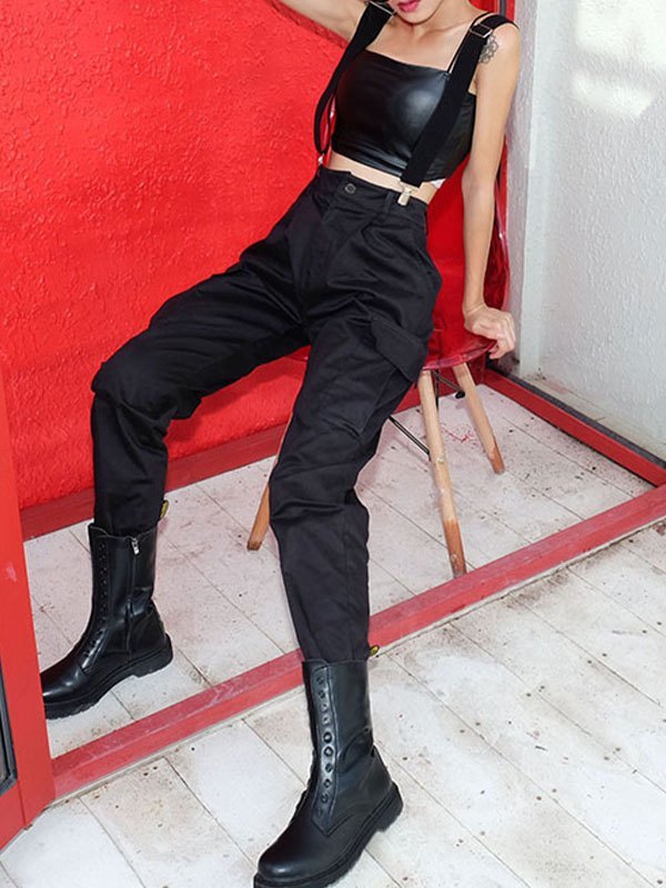 EMMIOL Pantalones cargo con tirantes de cintura alta