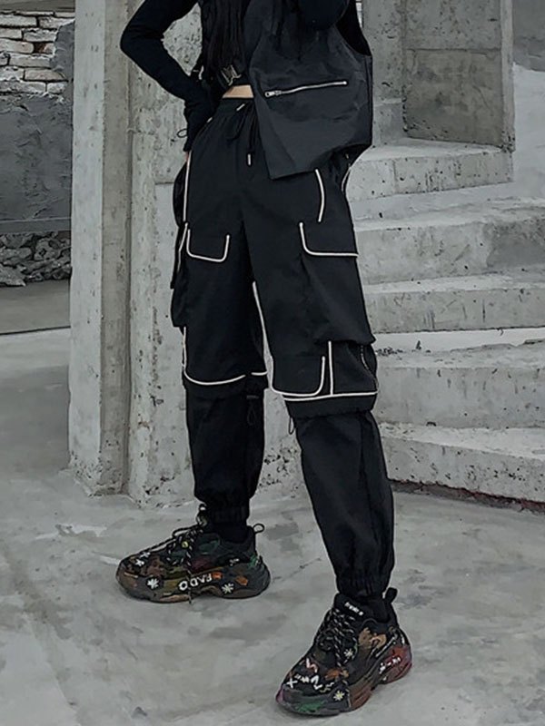 EMMIOL Pantalones cargo reflectantes a rayas