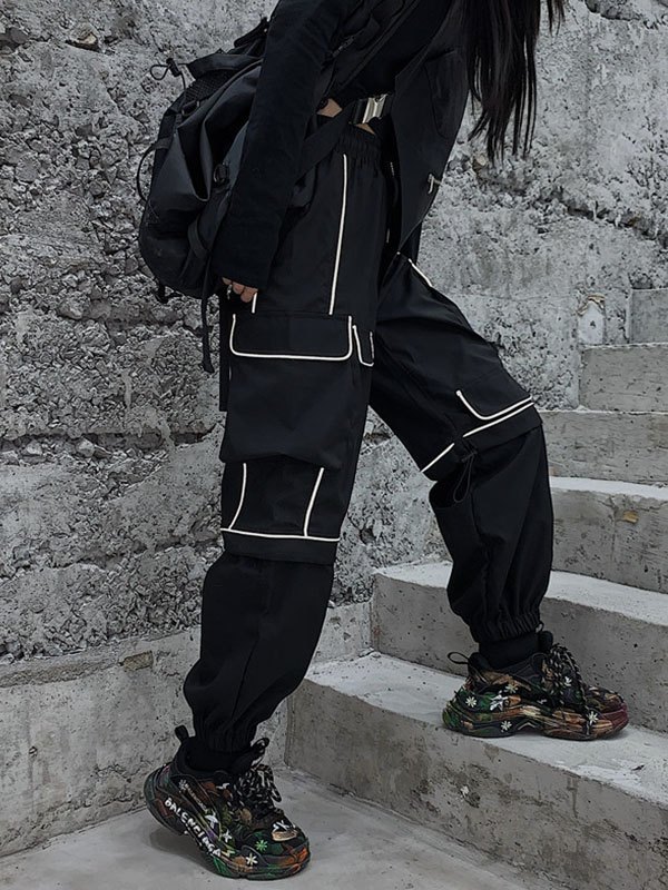 EMMIOL Pantalones cargo reflectantes a rayas