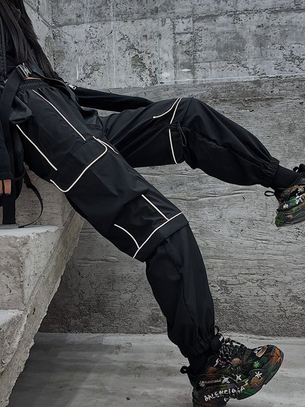 EMMIOL Pantalones cargo reflectantes a rayas