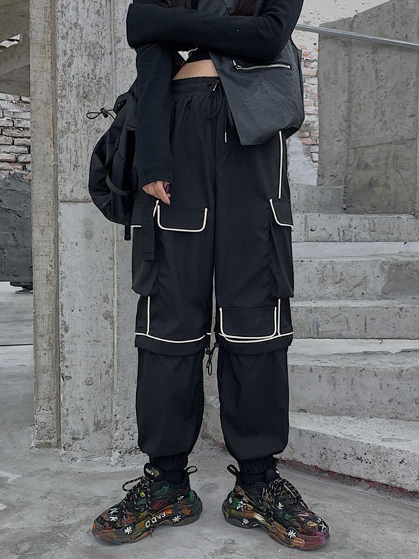 EMMIOL Pantalones cargo reflectantes a rayas