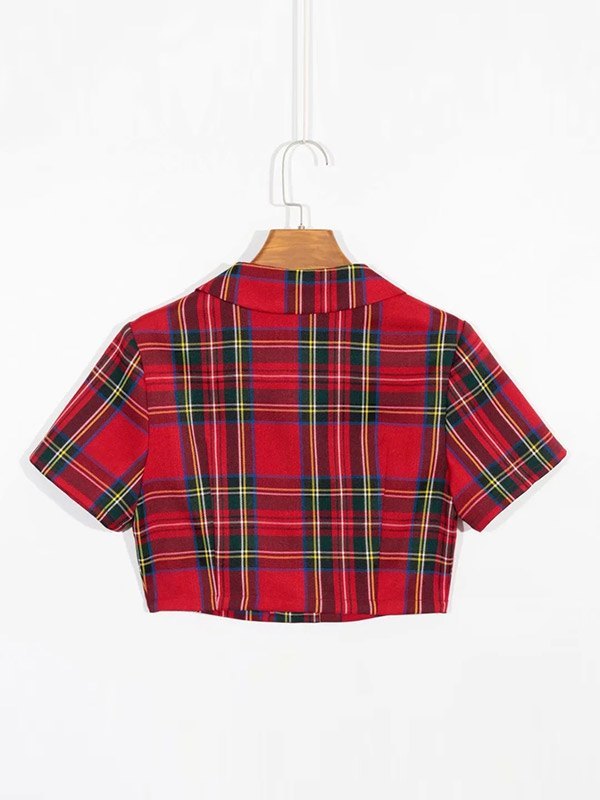 EMMIOL Blusa corta de manga corta a cuadros