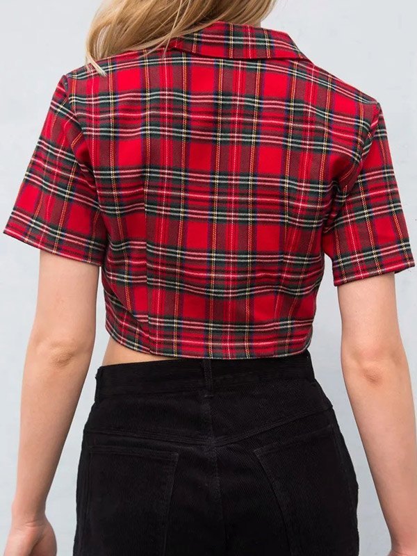 EMMIOL Blusa corta de manga corta a cuadros