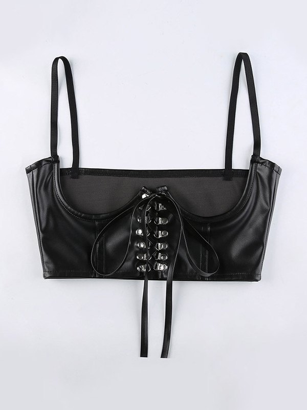 EMMIOL Bustier corto de cuero Pu con lazo frontal