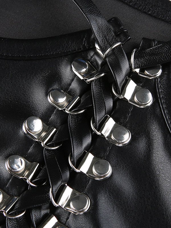 EMMIOL Bustier corto de cuero Pu con lazo frontal