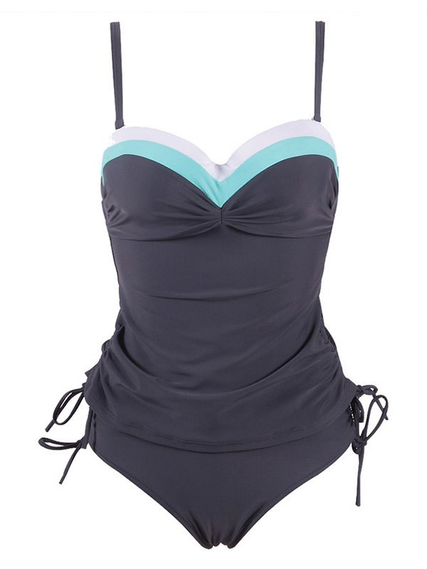 EMMIOL Push-Up Tankini Badeanzug mit seitlichem Kordelzug