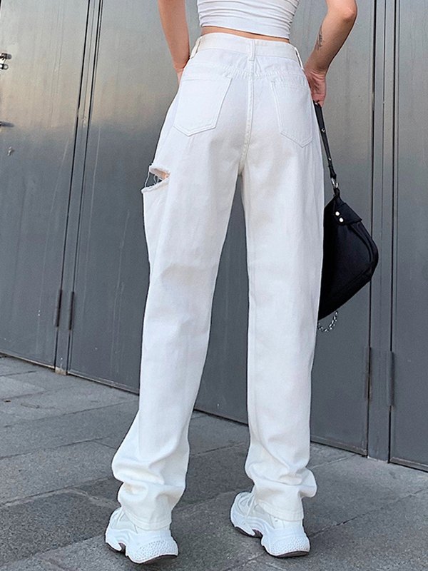 Jeans Ripped On One Side Emmiol Free shipping 2024 Side Ripped Detail Jeans White L in Jeans ...