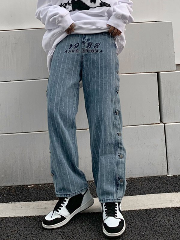 2022 Jeans boyfriend bordados con botones laterales Azul L In Vaqueros  Boyfriend Online Store. Best For Sale | Emmiol.com